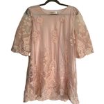 Simply Couture  Sz XL Peach Laced 3/4 Sleeve Tunic‎ Top Shirt Dress Lace Tops Photo 0