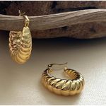 Gold Plated Twisted Creole Chunky Hoop Earrings Stainless Steel Womens Jewelry Photo 4
