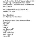 Jeans Size 10 31x31 Women's Levi's 505 Straight Leg Jeans Stretch Black Denim Pants Women's Jeans Photo 5