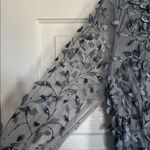 Theia Slate Blue Long Sleeve Floral Appliqué Illusion Sleeve Gown Size 10 Photo 1