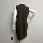 Classiques Entier Size 14 Sheath Dress Olive Green Ruffled V Neck Zip Up NO BELT Photo 4