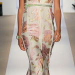 Dennis Basso  Metallic Floral Plunge Gown Maxi Dress Formal Runway Evening Sz S Photo 0