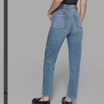 Karl Lagerfeld  High Rise Above Ankle Straight Leg Jeans with Black Side Script Photo 3