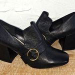 Nine West  black leather chunky heels size 8 .5 with gold details 70s style Photo 0