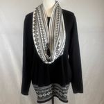 kim rogers  black and white snowflake reversible removable scarf sweater large Photo 3