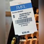 J. McLaughlin NWT  Falcon Brown Black Printed Leather Collar 3/4 Sleeve Sheath Sm Photo 4