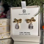 House of Harlow 1960 Gold Bow Cubic Zirconia Drop Earrings NWT Gift Boxed Photo 1