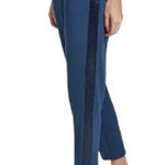 Andrew Marc  Women's Scuba Satin-Trim Slim-Leg Pants Navy Blue Knit Pants Large Photo 0