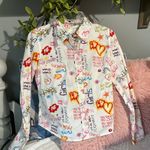 Target Luella for White Graffiti Blouse Button Front Shirt Cotton fits Small Photo 15