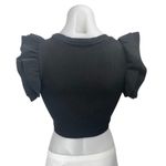 ZARA Women's Black Ruffle Sleeve Ribbed Knit Crew Neck Crop Blouse Top Size M Photo 1
