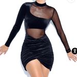 Miss Circle Azalea Black Velvet Mesh Long Sleeve Dress Photo 0