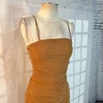 Hot Miami Styles tan ruched bodycon midi dress size small Photo 1