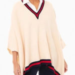 Tuckernuck Camden Ivory Striped V-Neck Soft Knit Poncho Cape Sweater One Size Photo 0