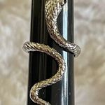 Crawling snake serpent ring with black cz eyes Silver Photo 2