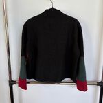 Vtg 90's Wool Patchwork Jacket Boxy Zip Up Grandma Sweater Black Embroidered XL Photo 2