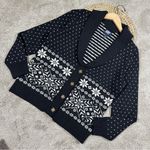 Lands’ End Women’s Wool Blend Cozy Lofty Jacquard Shawl Cardigan Sweater Black S Photo 3