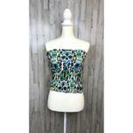Anthropologie  Women's Smocked Tube Top XS Blue/Green Ikat Print Strapless‎ Tank Photo 1