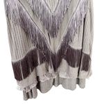 Save The Queen Long Sleeve Metallic Stripe Fringe Dress Greige Women's Small Photo 3