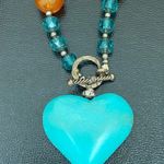 Handmade Agate Stone Crystal Faux Turquoise Heart Pendant Toggle Chunky Necklace Photo 9