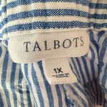Talbots  Women's Plus 1X Blue Pinstripe Shorts Embroidered Trim Linen Blend Photo 3