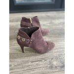 Vince Camuto Brown Suede Leather Ankle Booties Gold Accent Size 6M NWOB Photo 1