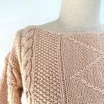 Vintage Peach Cable Knit Boat Neck Sweater Cropped Cozy Chunky Knit 80s 90s Pink Size XS Photo 4
