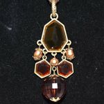 Source Unknown VTG Signed V Brown Suede Deep Red Stones Gold Tone 16" Gothic Pendant Necklace Photo 1