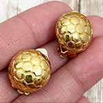 Vintage Gold tone Soccer Ball Honeycomb Clip On Earrings Photo 2