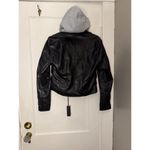 BLANK NYC  Hoodie Faux Leather Motorcycle Jacket Black Grey Photo 4