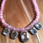 Simulated Pink Sapphire and Austrian Crystal Beaded Silvertone Necklace Photo 0