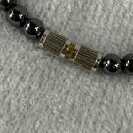 Black Hematite Beaded Necklace Heart Pendant Orange Silver Tone Accents Photo 7