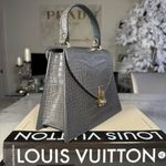 Borse In Pelle Gray Croc Embossed Leather Top Handle Chain Bag Made in Italy Photo 5