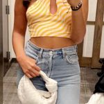 ZARA Halter Neck Satin Effect Print Crop Top White Orange Size XS New With Tags Photo 2