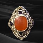 Antique Art Deco Carnelian with Marcasite Halo Sterling Silver Ring size 8.5 Red Photo 3