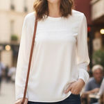 Madewell ‎ Blouse Silk Size XS Quilted Long Sleeve Top Ivory Photo 0