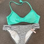 Victoria's Secret Victoria’s Secret 2 Piece Bikini Set. Aqua Top, Black and White Stripe Bottom Photo 0
