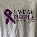 Fruit of the Loom Gray T-Shirt with Purple Ribbon Design Epilepsy Pancreatic Cancer Awareness Photo 1