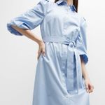 Misook Puff Sleeve Belted Button Up Midi Shirt Dress Blue Sz XL NWT Photo 4