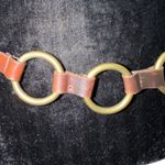 Casual Corner Brown Leather Brass Circle Buckle Western Boho Bohemian Belt Small Photo 6