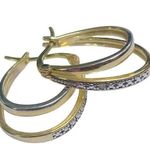 Sterling Silver 925  Gold Overlay Two Tone Double Hoop Diamond Earrings Photo 0