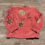 Vtg Alex Kim Coral Red Embroidered Floral Button Photo 1