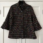 Damee Multicolor Rainbow Tweed Peplum Jacket Bell Sleeves Size Extra Large (XL) Black Photo 0
