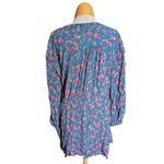 Free People Flower Fields Emerald Green Pink Floral Print Button Up Mini Dress S Photo 2