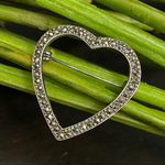 Vintage Signed 925 A Sterling Silver Marcasite Heart Photo 0