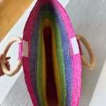 Vintage Pink Rainbow Striped Extra Large Raffia Straw Basket Bag Beach Travel Photo 4