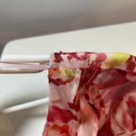 Carmen Marc Valvo 100% Silk Floral Ruffle Midi Dress Pink Orange S-8 Wedding Guest Cocktail Sunset Photo 6