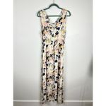 Lucky Brand  Floral Maxi Dress V Neck Drawstring Waist Cream Navy Pink Size Large Photo 3