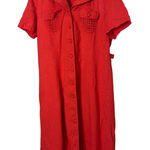 JOHN ROBERTS Red Linen Blend Button Front Collared Midi Shirt Dress Size 14 Photo 0