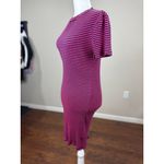 Kensie Womens M Ribbed Knit Striped Midi Dress Short Sleeve Casual Comfort Pink Photo 2