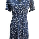 41 Hawthorne Elisse Knit Surplice Dress Navy White Floral Flutter Sleeves Wrap S Blue Photo 0